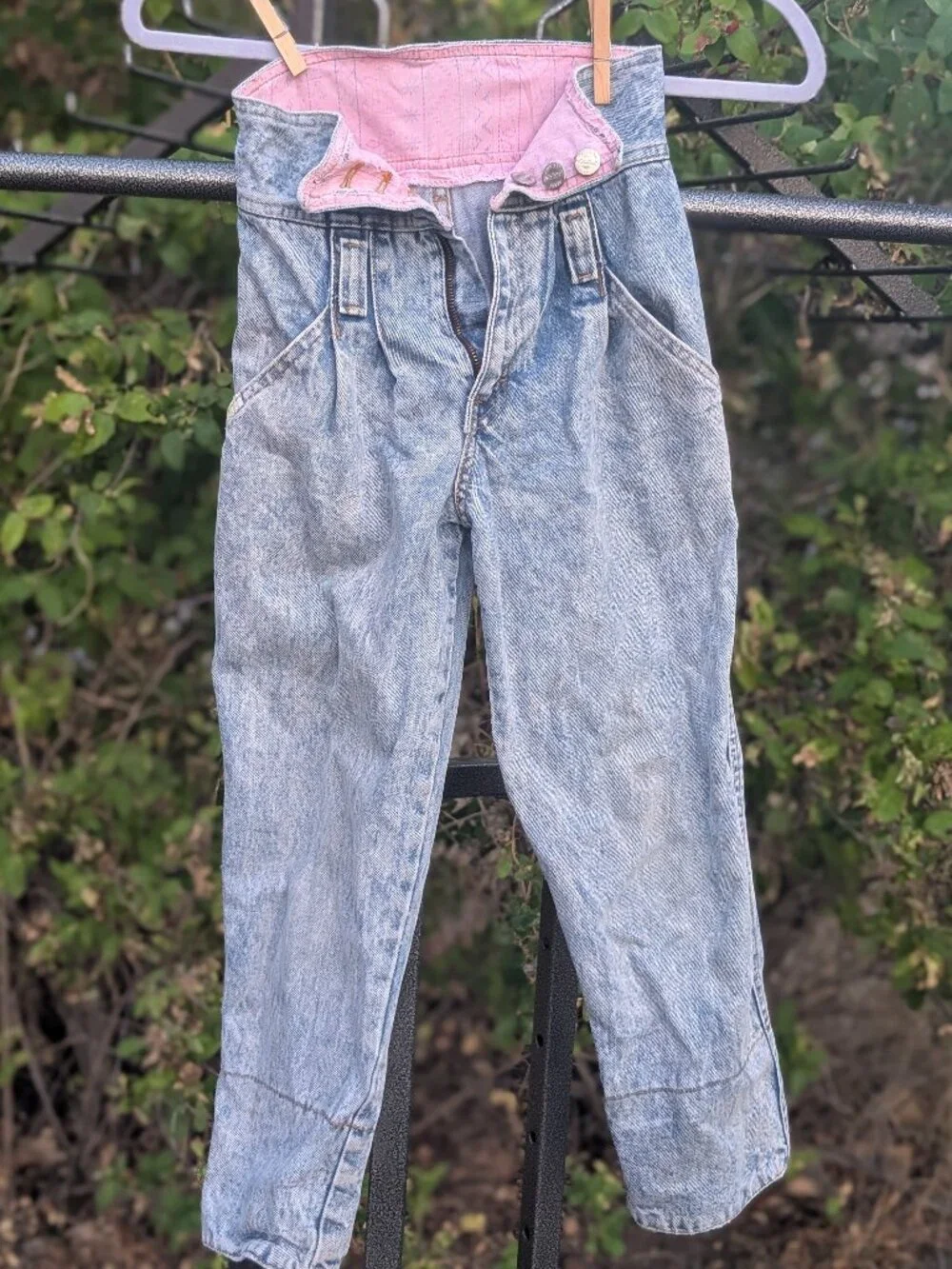 Vintage 80s Sasson Girls Size 7 Fold-Over Waist Acid Wash High Rise Jeans Cotton